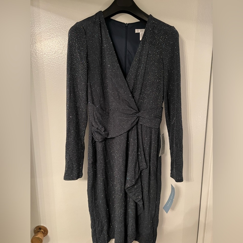 Shimmer long sleeve faux wrap dress